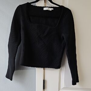 NWOT ASTR The Label Black Crop Long Sleeve Top